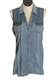 Silver Jeans Co. Shirt dress woman’s cotton blue button down tunic top size XL