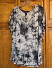 NWT Black & Grey Tie Dye Short Sleeve Tee 1X