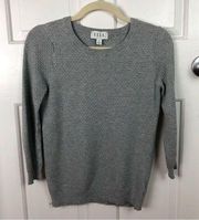 Lightweight XS Women’s Sweater 3/4 Sleeves Waffle Knit Texture Crew Grey Casual