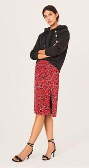 Ba&sh Sz L Jade Red Floral Print Front Slit Skirt