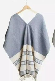 Tribe Alive Caftan Cotton Beach Coverup Poncho Blue Causebox New Striped