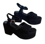 Aquatalia Women’s Emmie Platform Heels Sandals suede black Sz 8.5