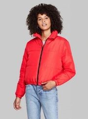 Wild Fable Red Long Sleeve Zip-Up Puffer Jacket