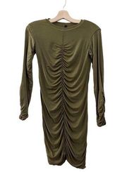 Indah Ruched Long Sleeve Mini Dress Army Sage Green