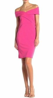 BLVD Womens Pink Solid Off The Shoulder Midi Stretch Dress Size Medium