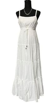 Grace Elements White tie waist tiered boho maxi dress sz Large