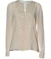 Akris x Bergdorf Goodman Silk Blouse Cream Embroidered