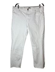 Ann Taylor Slim Crop White Jeans 14 Raw Hem