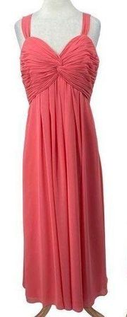 JJs House Gown Pleated Sweetheart Neckline Sleeveless Maxi Dress Flowy Coral 10