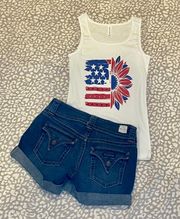 Rhinestone Red, Blue Sunflower Tank Top 