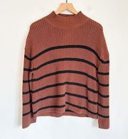 Evereve Striped Mockneck Cable Knit Pullover Sweater Brown Size M