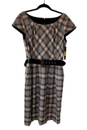 T Tahari sheath Dress Twee Academia NWT Plaid Belt Size 12