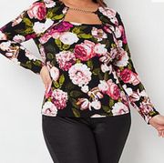 NWT Bold Element Plus Womens Square Neck Long Sleeve 3x Floral Blouse