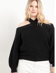 Eloquii Sweater 18/20 Black Off Shoulder Cross Front Pullover Ribbed‎ Knit Plus