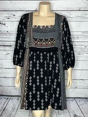 Sami & Jo Plus Size 22/24 Black Boho Print Square Neck Peasant Dress