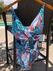 Nicole Miller Tropical Floral 1 Piece Wrap Swimsuit 8