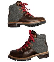 Woolrich Women's Rockies Brown Leather Wool Trim Red Lace Up Hiking Boots 7.5