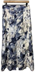 T Tahari Women's Large Button Up Blue Paint Strokes Watercolor Skirt NWT NEW