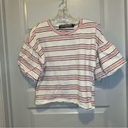 CODE X MODE White/Red/Blue Striped Puff Sleeve Top size S