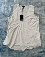 Adrienne Vittadini White Black Stripe Asymmetrical Sleeveless Blouse XL