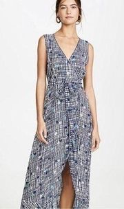 Nwt Poupette St. Barth Bonnie Maxi Wrap Dress in Blue Maze. Size S