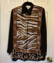 Vintage Diane Gilman Silk Mixed Animal Print Button Down Blouse