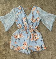 Floral Blue Romper Lace