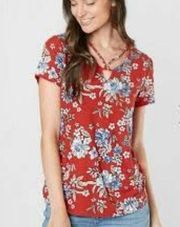 Daytrip red floral strappy cutout tee size  large