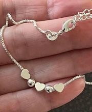 Sterling Silver Stamped Sliding Heart Anklet Or Bracelet For Larger Wrists 