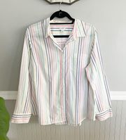 Factory Women's Long Sleeve Oversized Rainbow Stripe Button Down Top