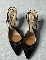 Kate Spade Snakeskin Bow Slingback Black Leather Pump