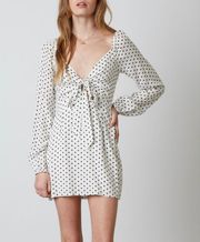 Polka Dot Tie Front Mini Dress In White - M