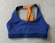 Zyia Active Sports Bra Womens Size S Blue Orange Strappy Back Logo Yoga Gym