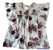 Valerie Sevens Petites Women's Large White Floral Shirt