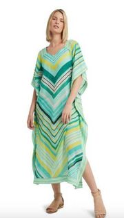 NWT H Halston Caftan Dress In Veriegated Stripe Beach Glass