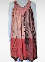 Shoreline Coral & Brown Abstract Stiped Gauze Swing Sleeveless Dress Size S/M