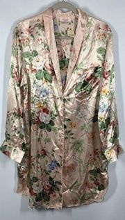 Amelia's Womens Floral Button Front Long Sleeve Satin Nightdress Multi Large NWT