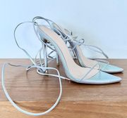 Femme Vegan Leather Strappy Pointed Toe Stiletto Sandal Silver Women's 38 / 7.5