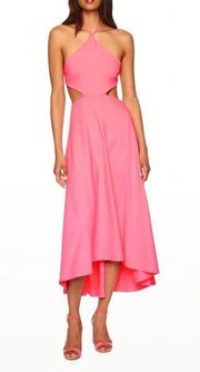 Cutout High-Low Halter Midi Dress Women's Med Pink Tie Back NWT