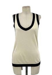 Carolina Herrera Cream Silk Black Rib Trim Tank Top Size Small