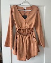 Le Lis Collection Orange Textured Long Sleeve Button Cutout Romper Small NWT