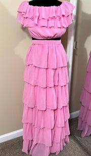Two piece set maxi high waist ruffle long skirt ruffle crop top summer dress