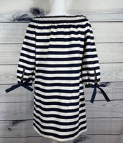 FREE J. Crew Blue and White Striped Off Shoulder Dress