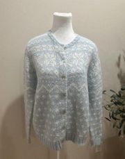 Vtg 60s Evan Picone Knit Mohair Cardigan Sweater Snowflake Nordic Sz L Fairisle‌