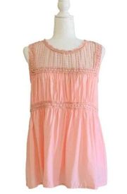 Main Strip Top Blouse Pink Lace Babydoll Sleeveless Blouse Top Size Small NWT