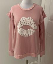 Lauren Moshi Pink Peace Love Happiness Ruffle Sweatshirt