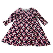 Crown & Ivy Dress Womens Small Pink Navy Blue Geo Print Global Traveler Mini