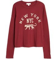 TREASURE & BOND Long Sleeve Graphic Tee In Burgundy