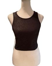 Black Front Faux Leather/Snakeskin Cropped Sleeveless Tank Top Small