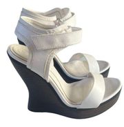 Alexander McQueen Shoes Womens 6 36 White Wedge Leather Sandals Strappy Unique